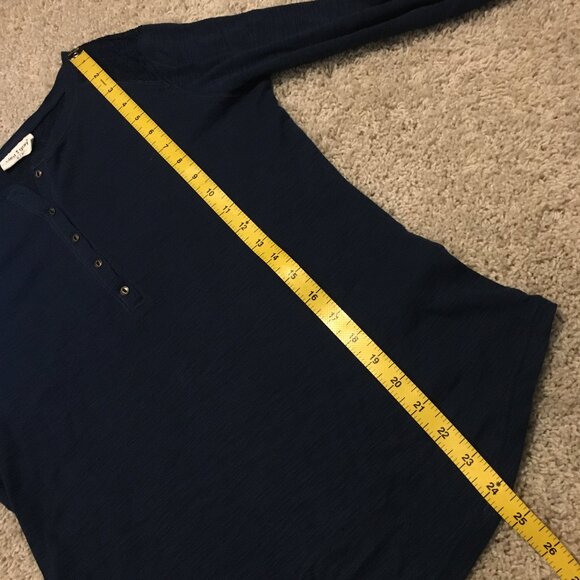 100% Cotton Bleu Gray Lace Shoulder 1/4 Button Down Dark Blue Top - Small - Picture 14 of 15